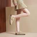 Womens Clogs Soft Leather Mules Cork Footbed Sandals Non-Slip Comfort Potato Shoes (Beige)