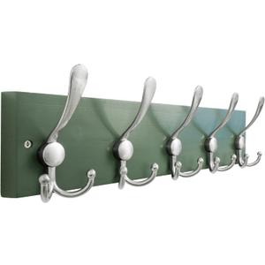 SKOLOO Creations Forest Green Solid Wood Wall Mounted Coat Rack, 5 Hooks, 16-7/8" Long - Kitchen, Mudroom, Entryway, Bathroom - Includes Mounting Hardware, Wall Coat Hanger, Towel Rack