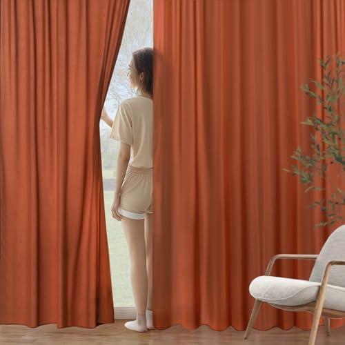 MIULEE Orange Privacy Sheer Curtains That Let Light in 84 Inches Long Non-See-Through Semi Sheer Curtain Light Filtering Window Curtains Fall Decor Drapes for Living Room Bedroom 2 Panels Set