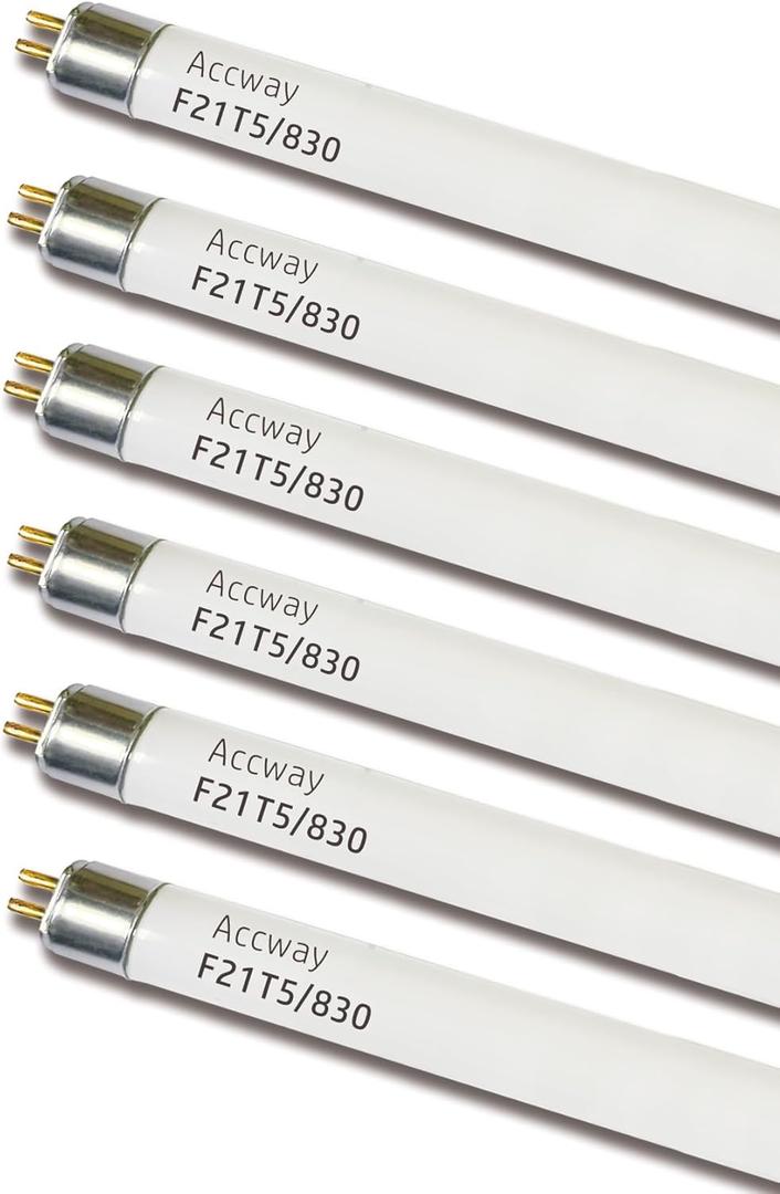 (6pack 34inch F21T5/830 Fluorescent Light Bulb, 21Watt Warm White T5 Linear Tube, 34'' F21W/T5 3000K Soft White Lighting, 20000Hour Longevity Performance