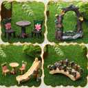 9 Pcs Fairy Garden Accessories - Miniature Garden Kit Landscape Decorations Table and Chairs Set Fairy Garden Furniture Ornaments Bridge Flower Slide Figurine for Terrarium Potted Plants, Dollhouse