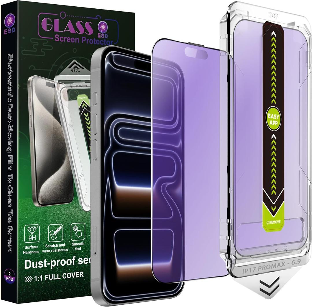 2-Pack Anti Blue Light Blocking Matte Screen Protector for iPhone 17 Pro Max (6.9-Inch),Anti-Glare,9H Tempered Glass,Full Coverage,Anti-Fingerprint,Auto Dust Removal,Bubble-Free