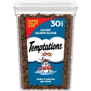 Temptations Cat Treats Classic Crunchy and Soft Cat Treats, Savory Salmon Flavor, 30 oz. Tub (1.88 Pound (Pack of 1))