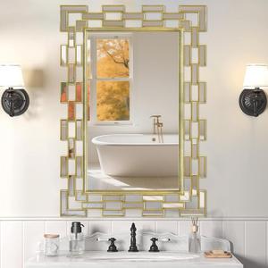 Bathroom Mirror Gold 36x24 Inch Wall Mirror, Shatterproof Decorative Mirror Rust-Resistant Metal Frame, Grecian Venetian Rectangle for Bathroom Living Room Bedroom Entryway