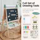 Tiny Land Easel for Kids, Double-Sided Magnetic Easel with Drawing Accessories, Adjustable Wooden Kids Art Easel with Paper Roll, Learning-Toy for 3,4,5,6,7,8 Years Old Boy & Girls Green