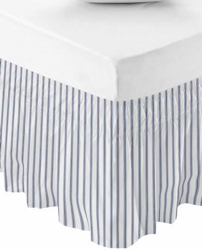 RisQiten Navy Blue Striped Bed Skirt , Adjustable Elastic Bedskirt Dust Ruffle for Queen Bed, Navy Blue White Stripes Farmhouse Wrap Around Bed Skirts Pleated Bed Frame Cover