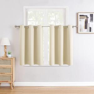 ChrisDowa Small Window Curtains for Kitchen and Bedroom - Grommet Short Thermal Insulated Room Darkening Curtains (2 Panels, Beige, 42 x 36 Inch)