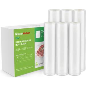 [2025 Upgraded] Bonsenkitchen 3 Rolls 11" x 16' + 3 Rolls 8" x 16' Vacuum Sealer Bags for Food with a Color Box, Easy to Store, Commercial Grade, BPA Free, Great for Food Storage or Sous Vide, VB22