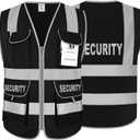 Security Vest for Security Guard 9 Pockets High Visibility Reflective Safety Vest for Men Women, Work Vest with Reflective Strips, Meets ANSI, UG100S-Black X-Large