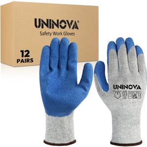 UNINOVA Work Gloves, Crinkle Rubber Latex Palm Coating,Safety Work Gloves with Grip, Non-slip Bulk for Men Women, Construction Warehouse General Handling(Small,12Pairs)