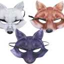 3PCS Half Face Halloween Mask Fox Mask Halloween Animal Half Face Fox White Wolf Halloween Wolf Animal Male and Female s
