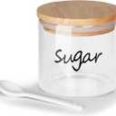 HAOTOP Clear Glass Sugar Bowl with Spoon and Silicone Sealing Lid, Farmhouse Kitchen Countertop Canisters, Container Jar Dispenser Holder for Kitchen,12 oz