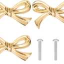 3pcs Bow Shape Cabinets Knobs, Brass Vintage Gold Cabinet Pulls Decorative Bow Dresser Handle for Home Kitchen Dresser Cupboard Wardrobe Drawer Pulls