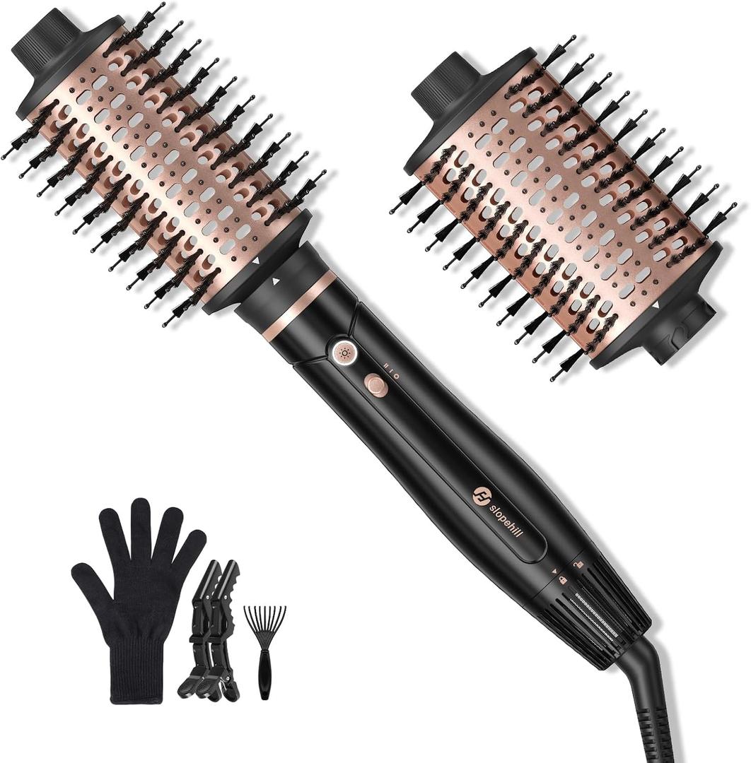slopehill Upgraded 2026 Hair Blow Dryer Brush, Ultra-Fast Drying All in One Ionic Oval Hot Air Brush Adds Shine, Volume, Fullness & Smooth for Long Hair, Frizz-Free Shiny Hair, 8 Mode 60 &75mm Brush