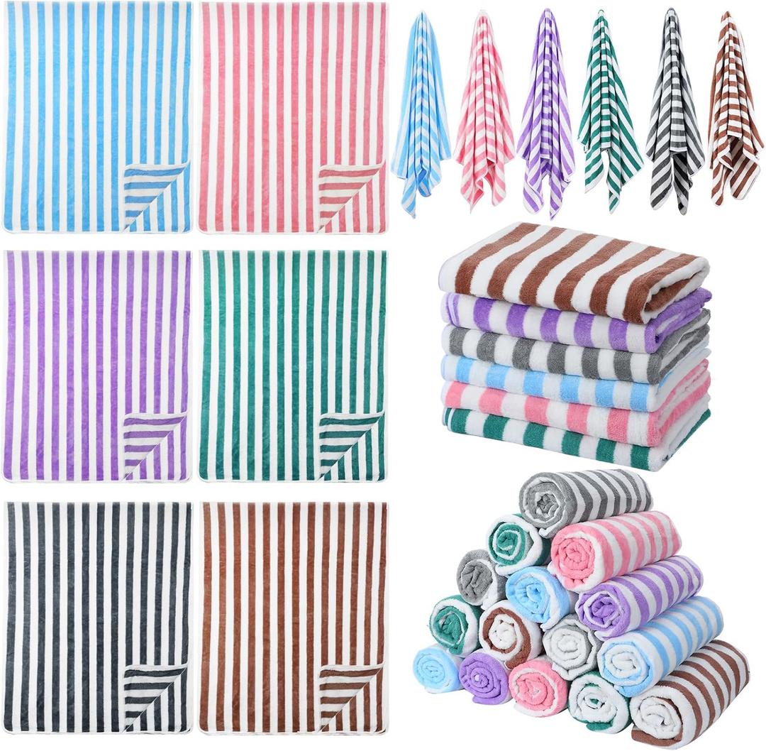 Moukeren 30 Packs Oversized Beach Towels Bulk Absorbent Quick Drying Towel Large Soft Pool Towels Microfiber Travel Towel for Women Men Hotel Spa Hot Tub and Bath (59 x 28 Inch,Stripe)