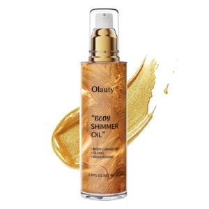 Shimmer Body Glow Oil for Women, Gold Natural Liquid Illuminates Skin with Finishing Touch, Long Lasting Moisturizing Highlighter Makeup for Face & Body, Mothers Day Gift for Mom (2# Gold)