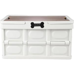 Morezi Outdoor dog toy bin chew proof box storage in plastic foldable designed dog stuff organizer great for pet food organizing toys leashes clothing in outside cream