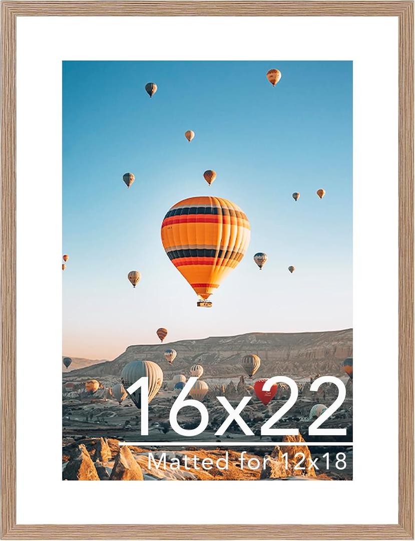 JCJMY 16x22 Picture Frame with 12x18 Mat, Display Photo 12x18 with Mat or 16 x 22 Without Mat, Wall Hanging Large 16 by 22 Poster Frame with Plexiglass, Rustic Brown
