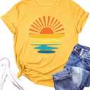 Outdoor Shirts for Women Retro Graphic Print Hiking Mountain T Shirts Summer Comfort Beach Hiking Workout Tee Tops (Medium, Yellow)