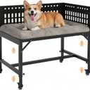 Beside Dog Bed,2 Panels Adjustable Height Dog Bunk Beds,35.4”x23.6” Metal Frame & Cushion, Converts to Bunk Bed or Bed Extension Attachment for Human Bed, for Medium Dogs