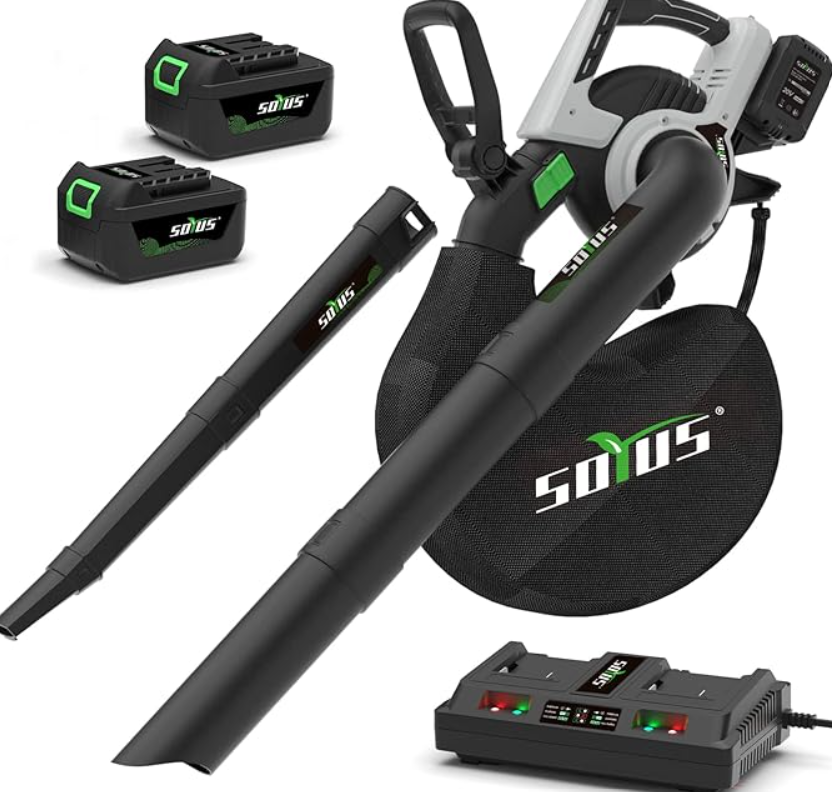 Cordless Leaf Blower & Vacuum SOYUS 3in1 Leaf Vacuum Mulcher 40V 360CFM 5 Speeds Brushless Battery Operated Leaf Blower for Lawn Care with 45L Bag 2 x 4.0Ah Battery and Charger Included