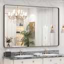 60x40 Bronze Bathroom Mirror, Brushed Bronze Metal Frame Mirrors for Wall, Rounded Rectangle Bronze Mirror for Vanity,Bedroom, Shatterproof, Anti-Rust (Horizontal/Vertical)