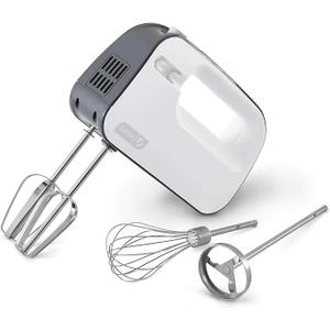 Dash SmartStore™ Deluxe Compact Electric Hand Mixer + Whisk and Milkshake Attachment for Whipping, Mixing Cookies, Brownies, Cakes, Dough, Batters, Meringues & More, 1 Speed, 150-Watt – Grey