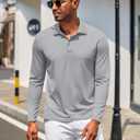 COOFANDY Men's Polo Shirt Long Sleeve Moisture Wicking Golf Shirts Sun Protection Collared Work Shirts (L)