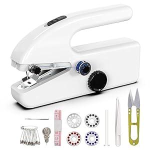 Handheld Sewing Machine, Two dear, Mini sewing machine, Easy to Use and Fast Stitch Suitable for Clothes, Fabrics, DIY Home Travel Electric Handheld Sewing Machine for Beginners. White