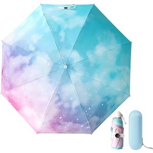 Mini Travel Sun & Rain Umbrella, Small UV Compact Folding Umbrella with Case 8 Ribs Anti-UV Lightweight Umbrella