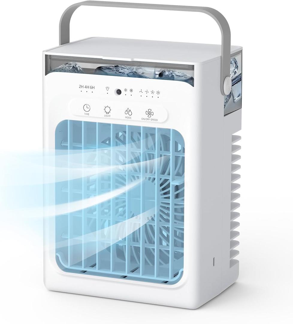 Portable Air Conditioners, 4-Speed Mini Air Conditioner, 3-in-1 Personal Cooling Fan, Small AC Unit With 1000ml Water Tank, 2/4/6H Timer, USB Powered (5V 2A Adapter Included) for Bedroom Office Desk