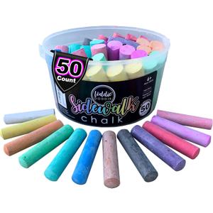 Loddie Doddie 50ct Sidewalk Chalk for Kids - 12 Colors Non-Toxic Jumbo Sticks in Reusable Bucket - Easy Clean Up for Fun & Creativity (Multicolor)