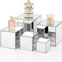 Geetery Set of 5 Silver Acrylic Mirrored Display Buffet Risers with Hollow Bottom Acrylic Cube Stand Boxes for Display Dessert Table Stand for Catering Collectibles Jewelry Decor(3, 4, 5, 6, 6.5 Inch)