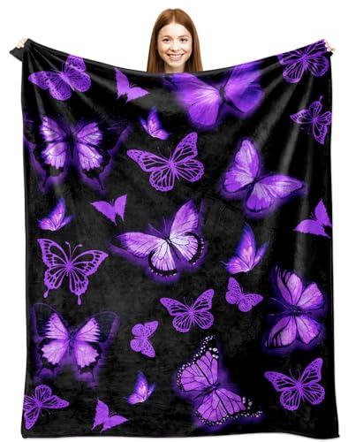 NieNeaNia Butterfly Blanket for Women Girls Purple Butterfly Gifts Butterflies Throw Blanket Decorations for Bedroom Decor 50" X 40"