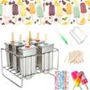 Set of 6 Stainless Steel Popsicle Molds Kit, Metal Popsicle Moulds,Homemade Ice Treat Makerwith 50 Wooden Sticks and 6 Silicone Seals and 20 Pop Bags,Cleaning Brushsemi-circular