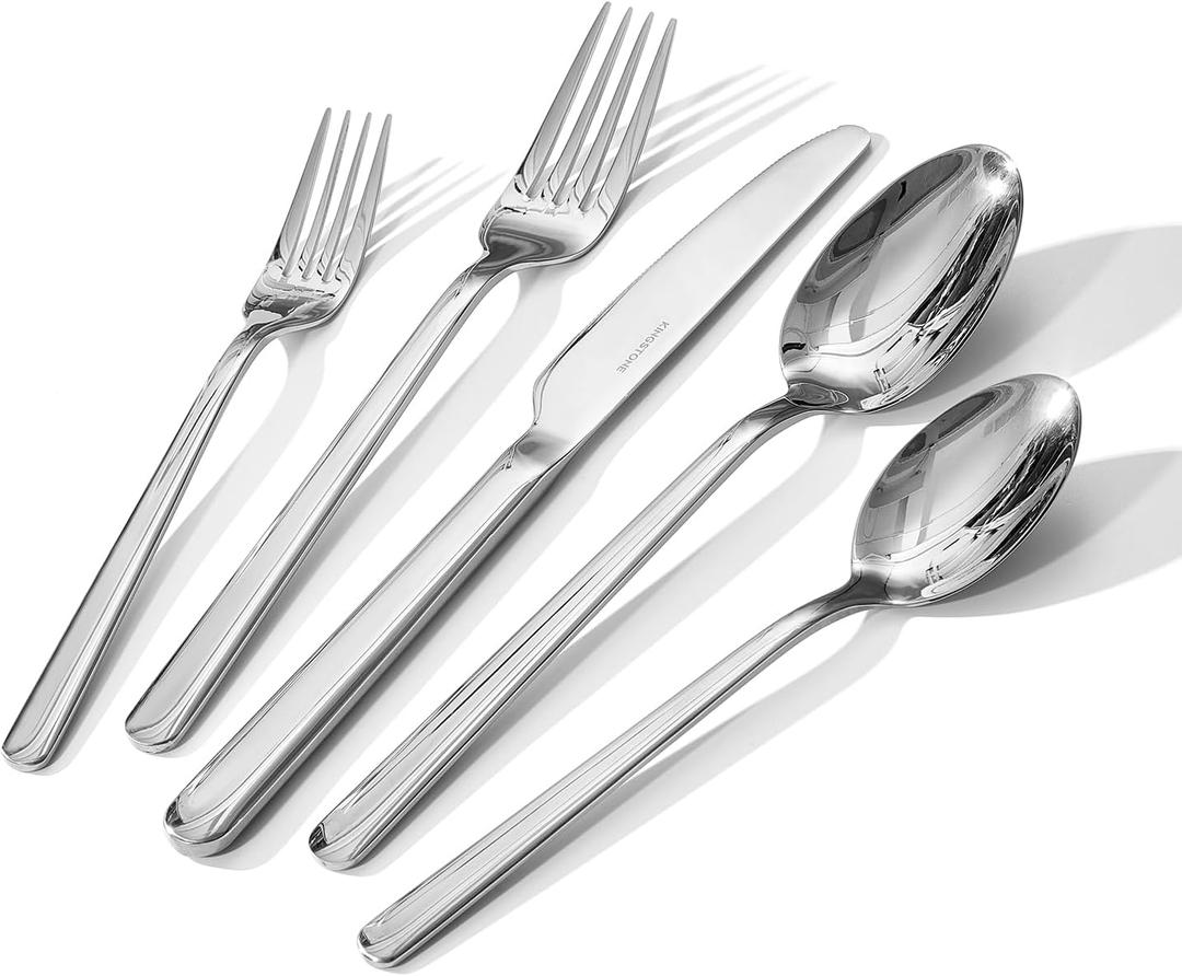 KINGSTONE Forged 20-Piece Silverware Set, 18/10 Stainless Steel Flatware Utensils Set for 4, Mirror Finish,Dishwasher Safe (Silver)