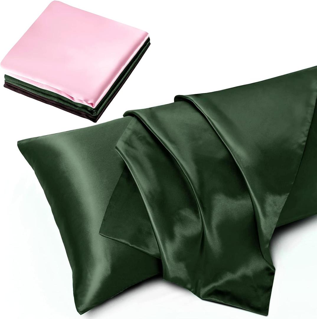 TREELY Satin Body Pillowcase for Hair and Skin, Silky Satin Body Pillow Cover 20x30 inches Body Pillow Case with Envelope Closure, Forest Green