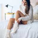 Grip Pilates Socks for Women, Yoga Slouch Socks with Grip for Barre Workout Hospital Long Scrunch Slipper Socks (White+black+pink)