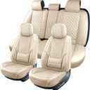 Leather Car Seat Covers Full Set Breathable Automotive Seat Covers Waterproof Seat Protectors Universal Fit for Most Automotive Cars SUV Trucks Van (Beige, Full Set)