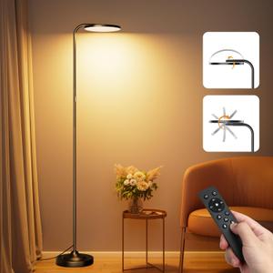 36W LED Floor Lamp, Super Bright Standing Lamp, Modern Stepless Dimmable Torchiere Tall Lamp with Remote Control, 350Rotating Head Reading Floor Lamp for Living Room, Bedroom, Office (Black(CCT))