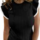 Saodimallsu Womens Summer Sleeveless Sweaters Vest Slimming Crewneck Cable Knit Ruffle Sweater Tank Tops Casual Work Tops (Small, Black)