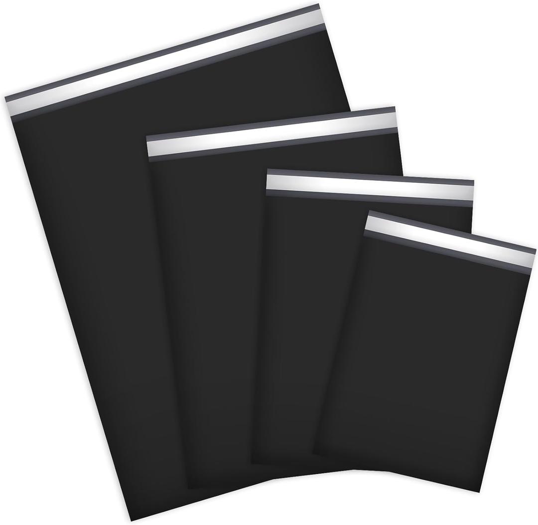 UCGOU 100 Pack Black Poly Mailers Variety Size Pack, 10x13 Inch & 12x15.5 Inch & 14.5x19 Inch &19x24 Inch, 25 PCS Each Shipping Bag, Self-sealing Adhesive Mailers Assorted Sizes for Small Business