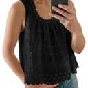 Tankaneo Womens Eyelet Tank Top Summer Floral Embroidered Scoop Neck Tops Sleeveless Casual Vacation Shirts, M