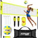 Portable Outdoor Volleyball Net Set,32FT Regulation Size Volleyballs Net System with Height Adjustable Poles,PU Volleyball,Pump,Boundary Line,Anti-Sagging and Carry Bag for Backyard,Beach,Lawn