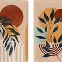 Boho Abstract Sunset Plant Kitchen Dish Towels Set of 2, Bohemian Leaves Drying Hand Towels Baking Cooking Cloth, Minimalist Modern Art Aesthetic Home Kitchen Decoration 18 x 26 Inch