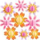 SUNBEAUTY 9 PCS Pastel Flower Party Decorations Hanging Paper Flowers Honeycomb for Women Birthday Spring Easter Wedding Garden Tea Party Baby Shower