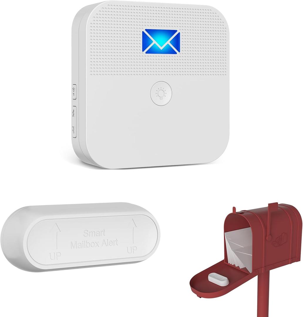 Mailbox Alarm Mail Chime Notification System-Mail Alarm 600 ft Long Range Wireless Mailbox Alert with LED Light Flashing and Sound Reminderser (White)