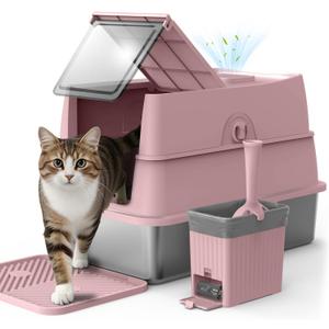 Stainless Steel Litter Box | Enclosed Cat Litter Box with Lid for Big Cats,  X-Large
