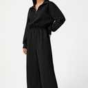 QINSEN Women's AirCotton Long-Sleeve Half-Zip High Waisted Wide Leg Jumpsuit with Peckets (Black, M)