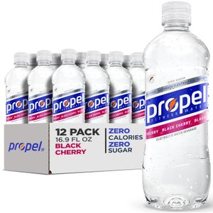 Propel Electrolyte Enhanced Water Sports Drink, Black Cherry Flavored Water, Zero Calorie & Zero Sugar Hydration with Electrolytes and Vitamins C & E, 16.9 fl oz Water Bottles (12 Pack), BB Date: 04/27/25